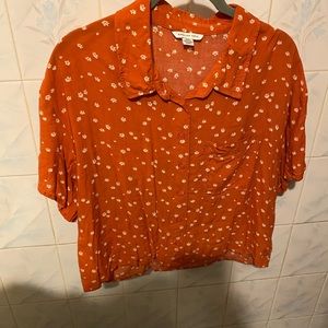Orange red cropped blouse button up